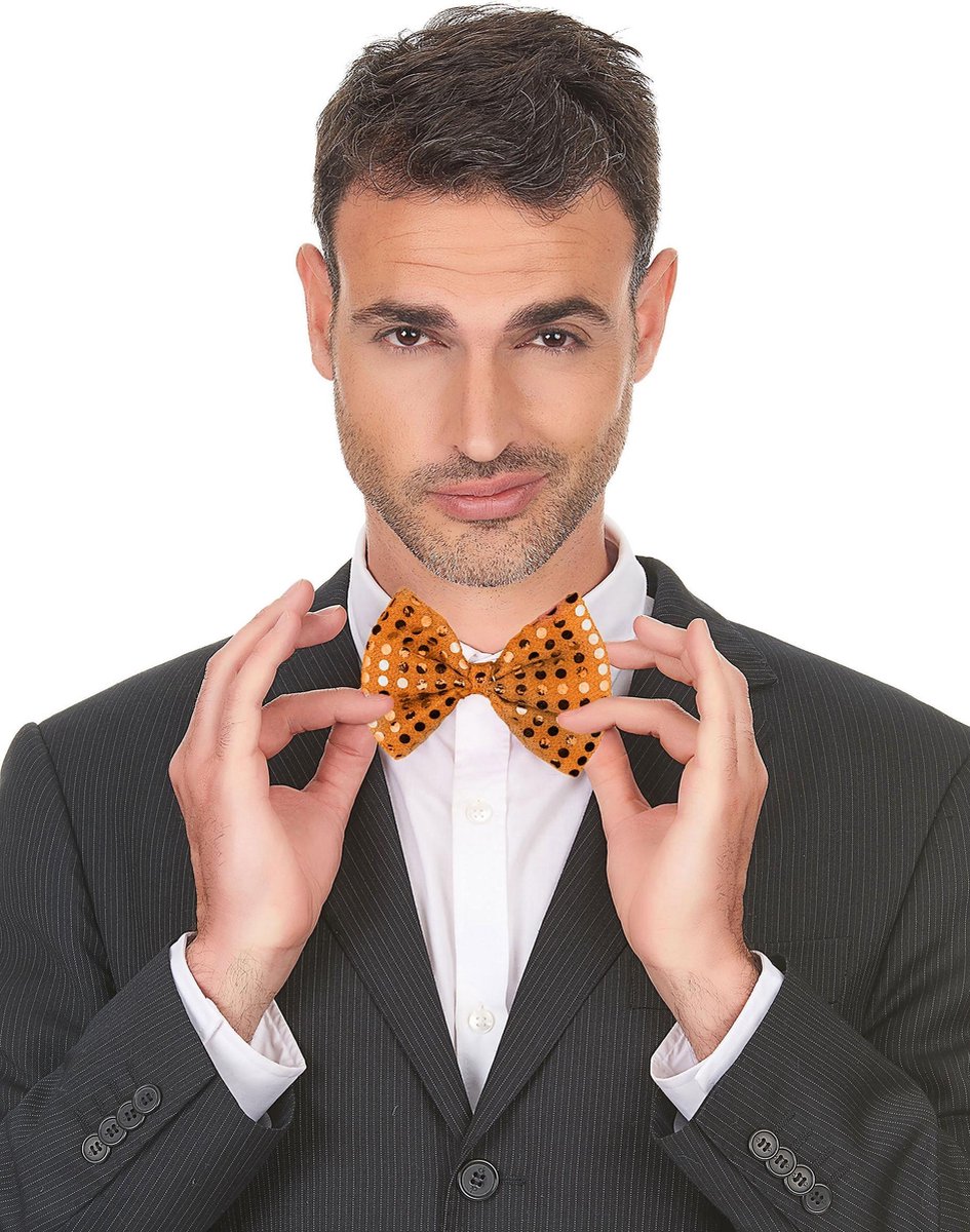 Elite - Oranje strikje met glitters voor volwassenen - Accessoires > Strikken